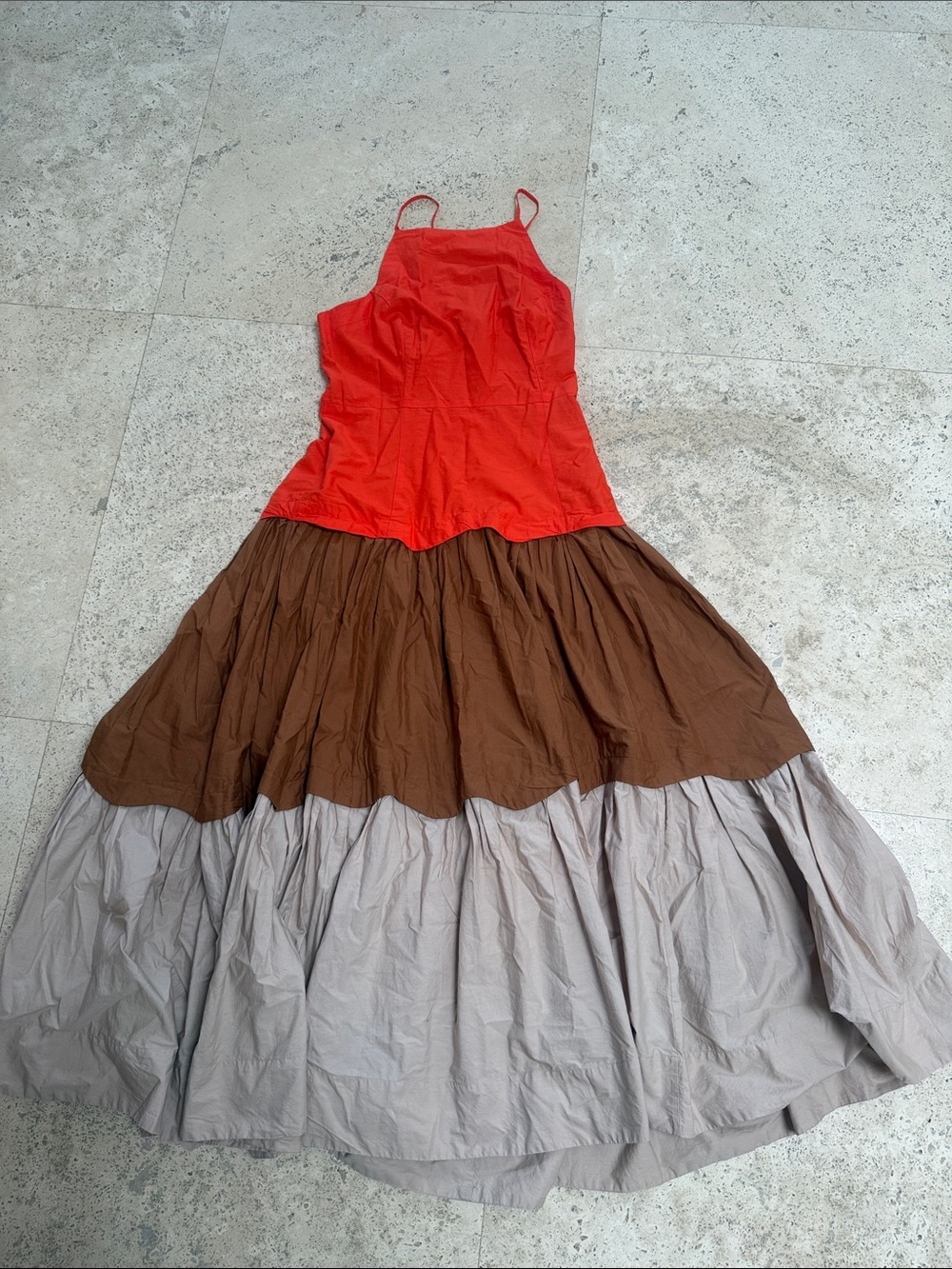 Maeve Red, Brown & Taupe Tiered Maxi Dress